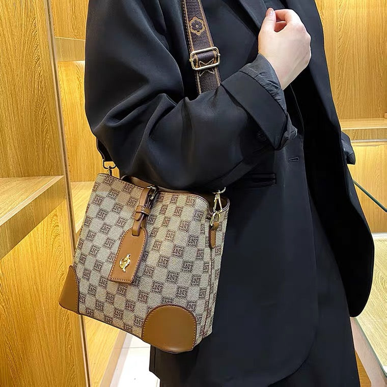 Shoulder Bag - Khaki & Brown Checkered