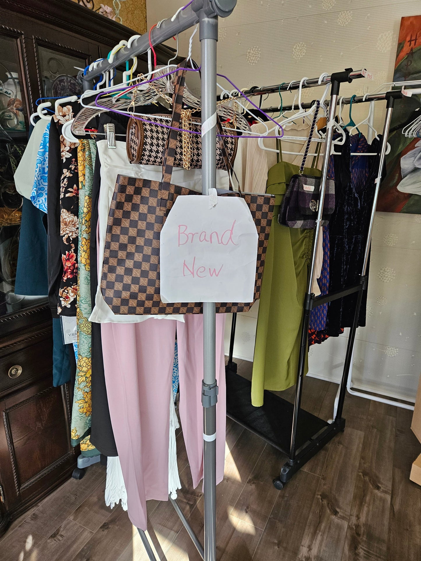 Shoulder Bag- Tan with Brown Trim