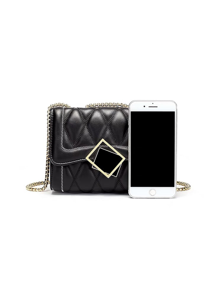 Clutch - Black Stitched with Lattice Shoulder Chain