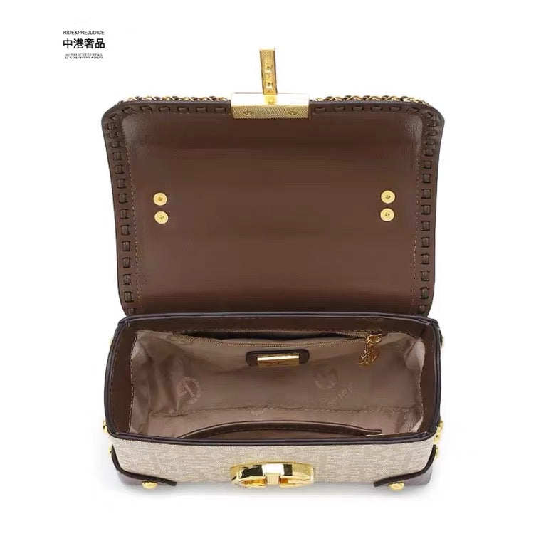 Handbag - Beige with Brown Trim