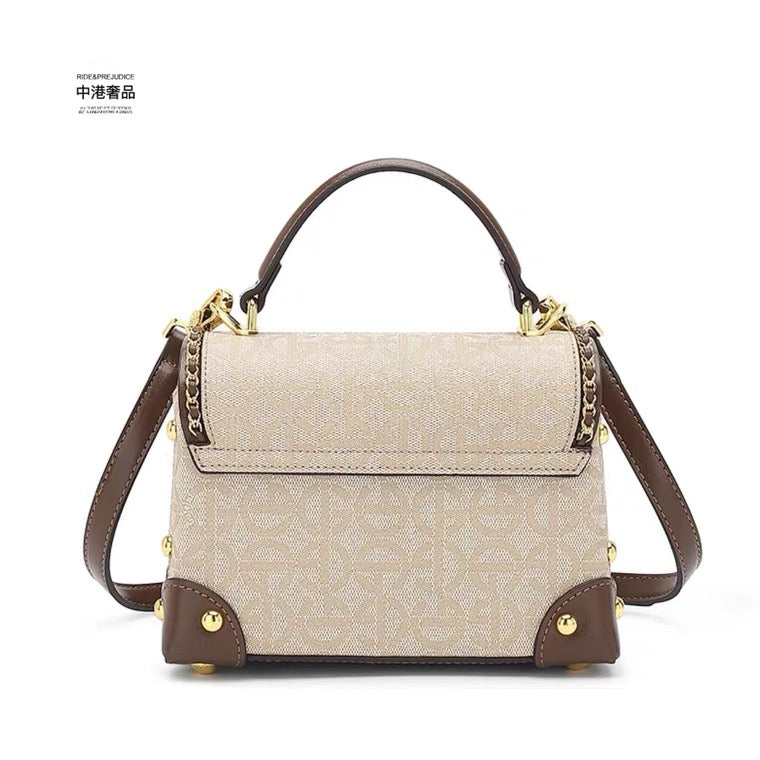 Handbag - Beige with Brown Trim
