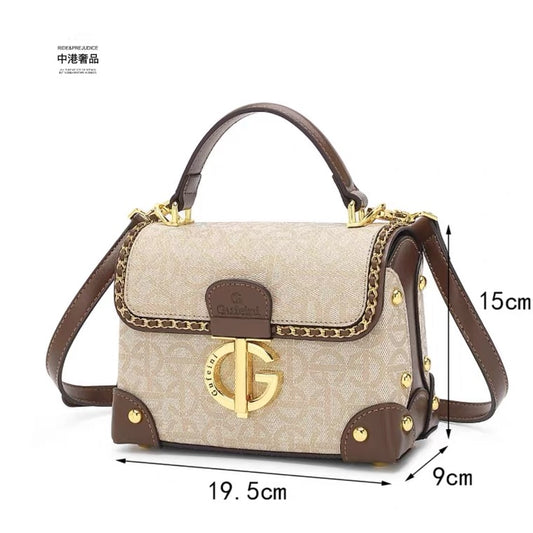 Handbag - Beige with Brown Trim