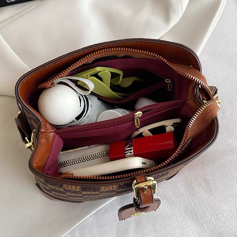 Shoulder Bag - Khaki & Brown Checkered