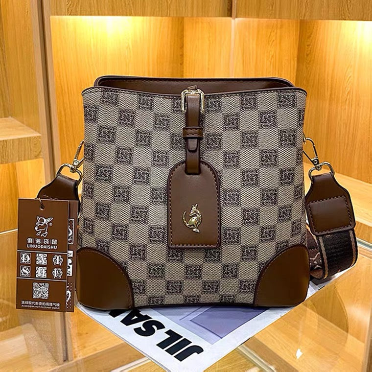 Shoulder Bag - Khaki & Brown Checkered