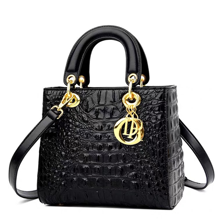 Handbag- Crocodile Leather with Gold Trim