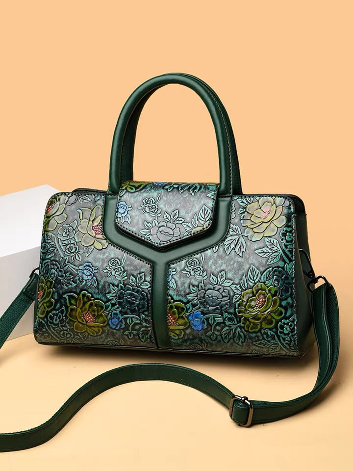 Handbag - Green with Flowers