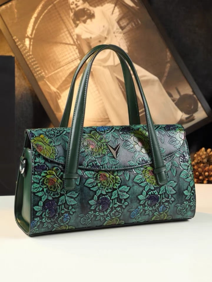Handbag - Green with Flowers
