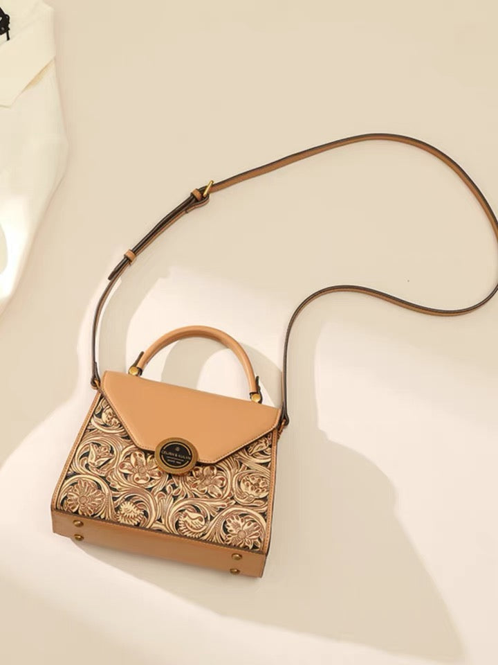 Shoulder Bag- Tan with Brown Trim