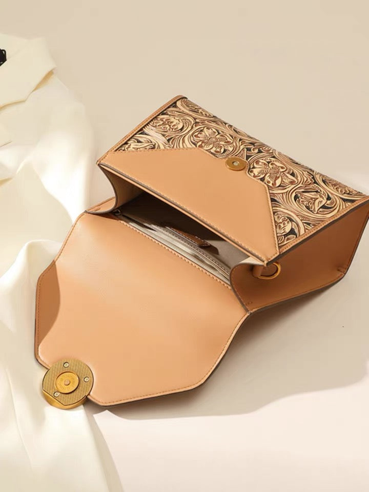 Shoulder Bag- Tan with Brown Trim