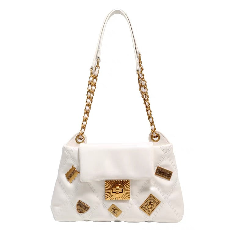 Under Arm Bag - White with Gold Trim
