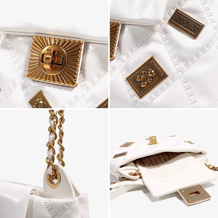 Under Arm Bag - White with Gold Trim