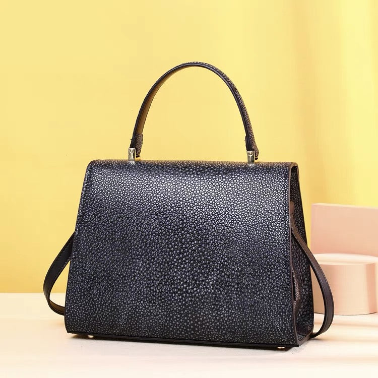 Handbag - Black - Pearled Fish Skin