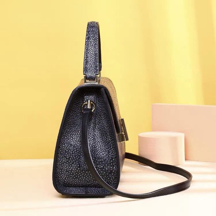 Handbag - Black - Pearled Fish Skin