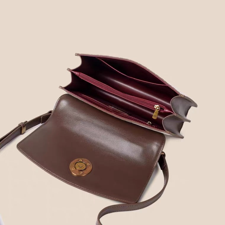 Handbag - White Embossed Pattern - Brown Trim