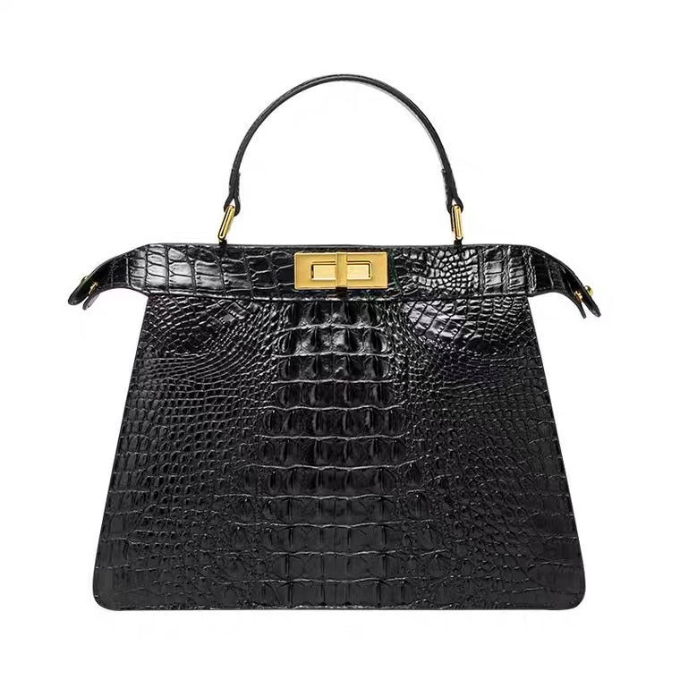 Handbag - Large - Black Crocodile Skin Motif