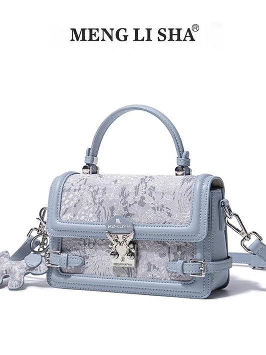 Clutch - Blue with Embroidered Nature Motif