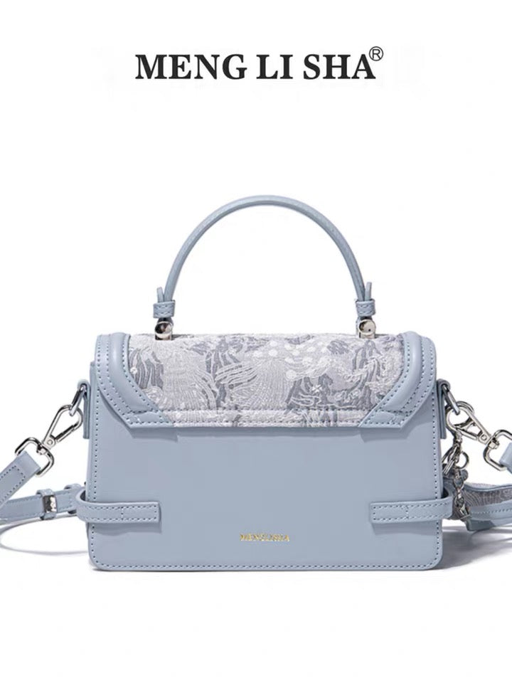 Clutch - Blue with Embroidered Nature Motif