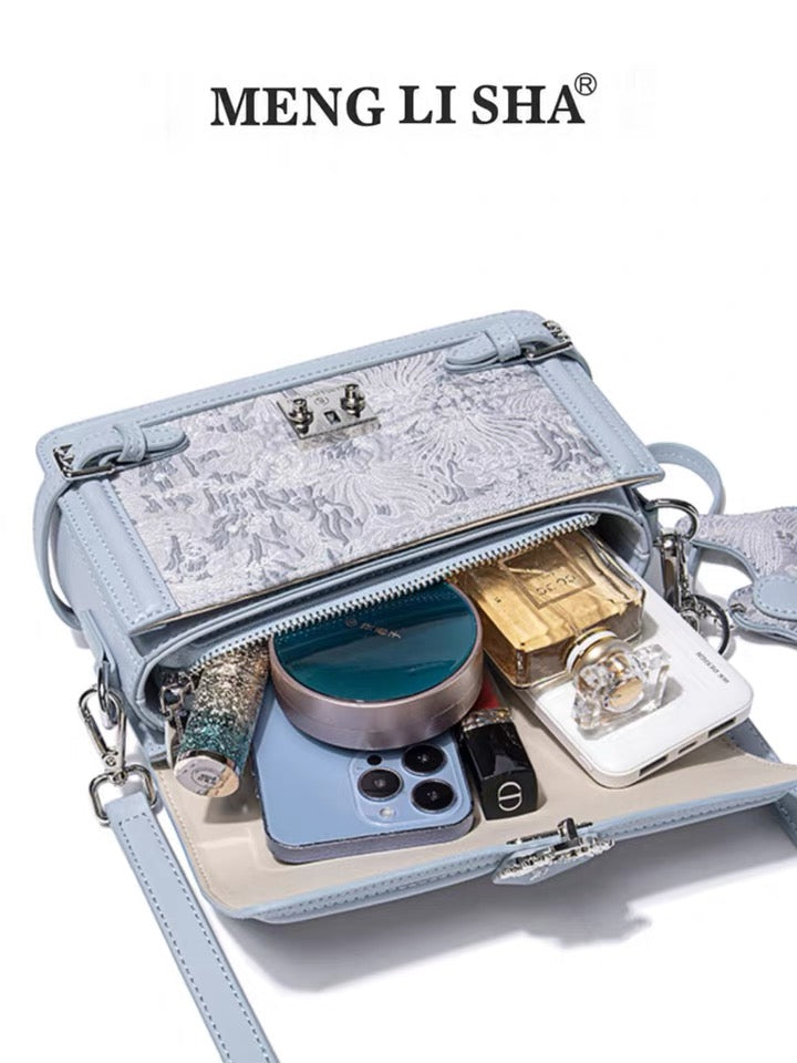 Clutch - Blue with Embroidered Nature Motif