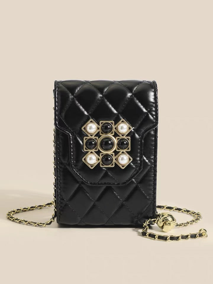 Phone Bag - Black with Rhomboid Pattern