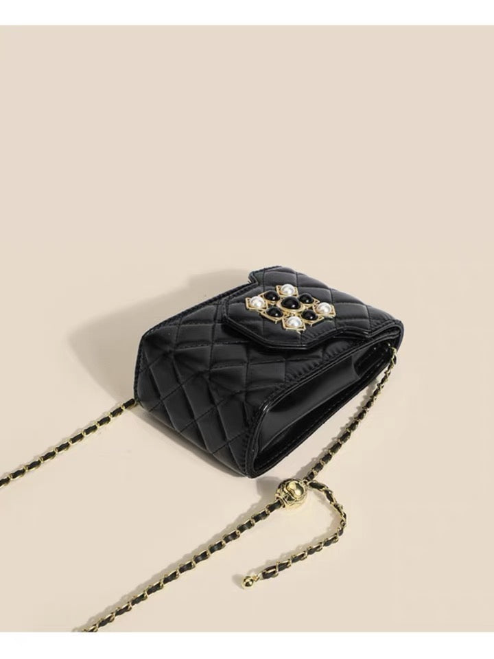 Phone Bag - Black with Rhomboid Pattern