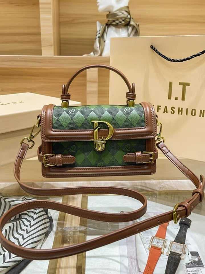 Shoulder Bag - Green and Brown Saddle Bag