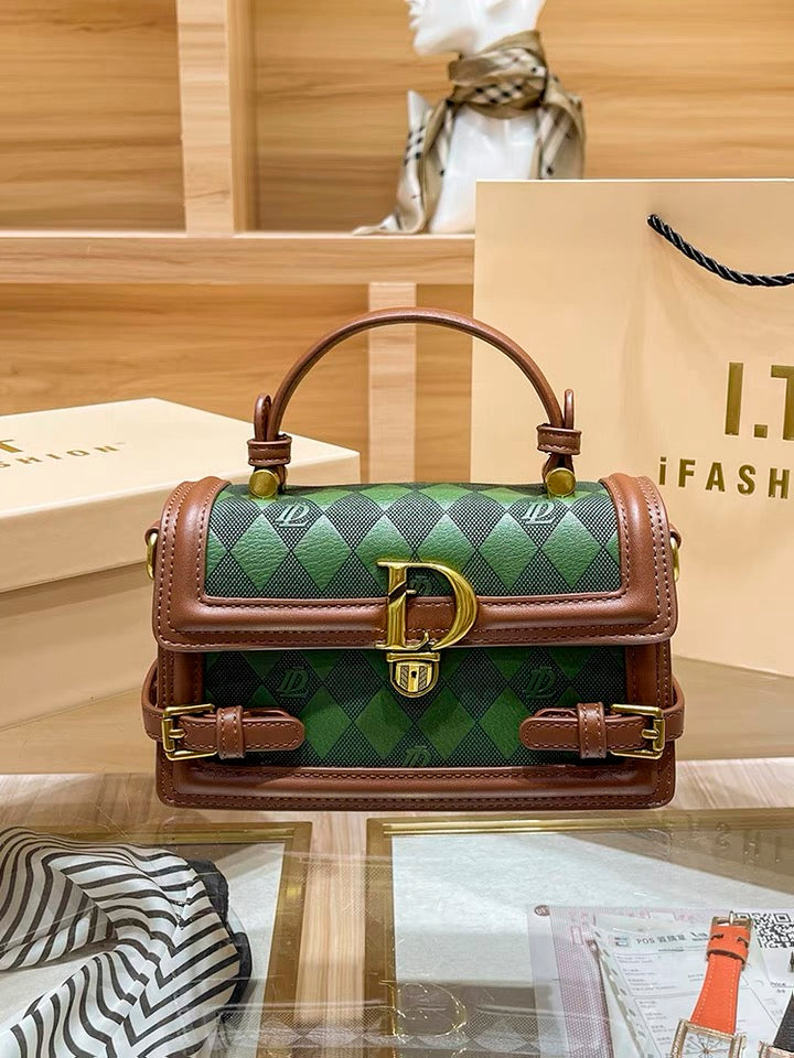 Shoulder Bag - Green and Brown Saddle Bag