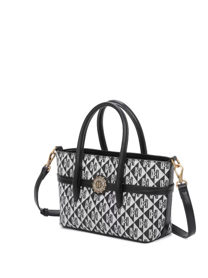Shoulder Bag - Black and White Pattern - Includes Matching Cosmetic Bag