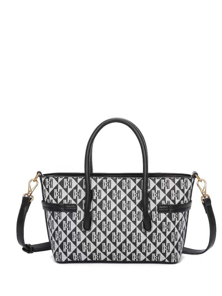 Shoulder Bag - Black and White Pattern - Includes Matching Cosmetic Bag