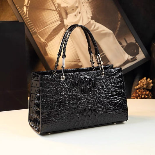 Tote Bag - Black - Crocodile Skin Pattern