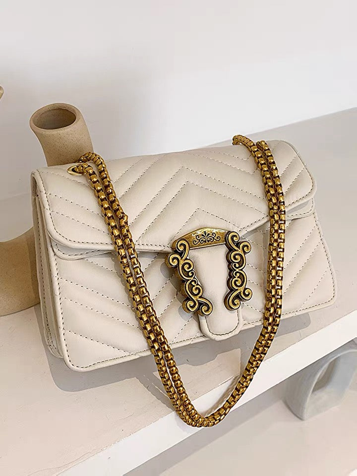 Clutch - White - Rhomboid Upholstery Pattern