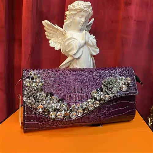 Clutch - Sequined Purple Crocodile Skin - Party Bag