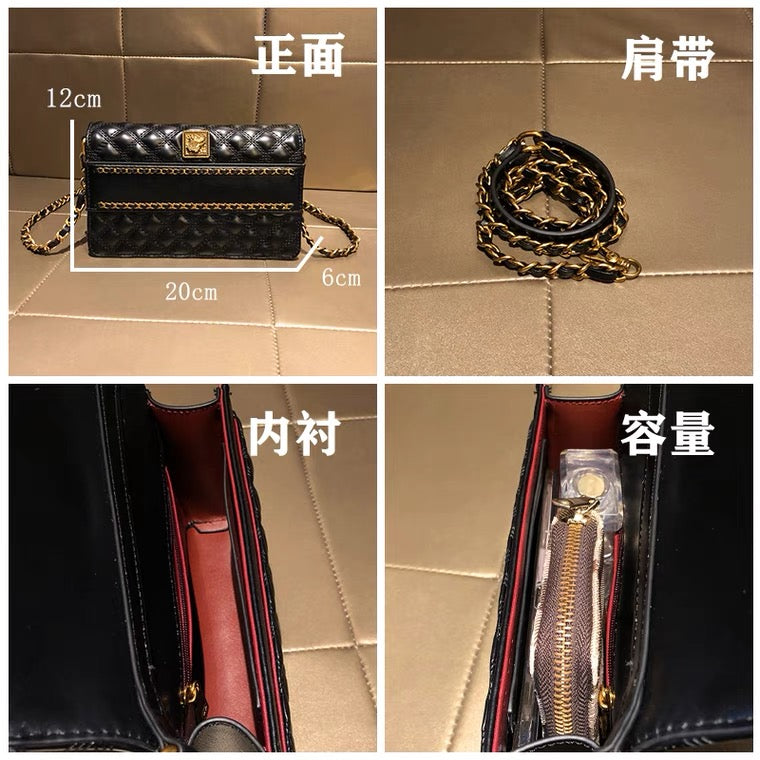 Shoulder Bag - Smalle - Black Leather - Stiched Pattern