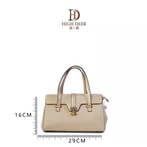 Handbag - Smooth Leather Pattern - Cream Colour