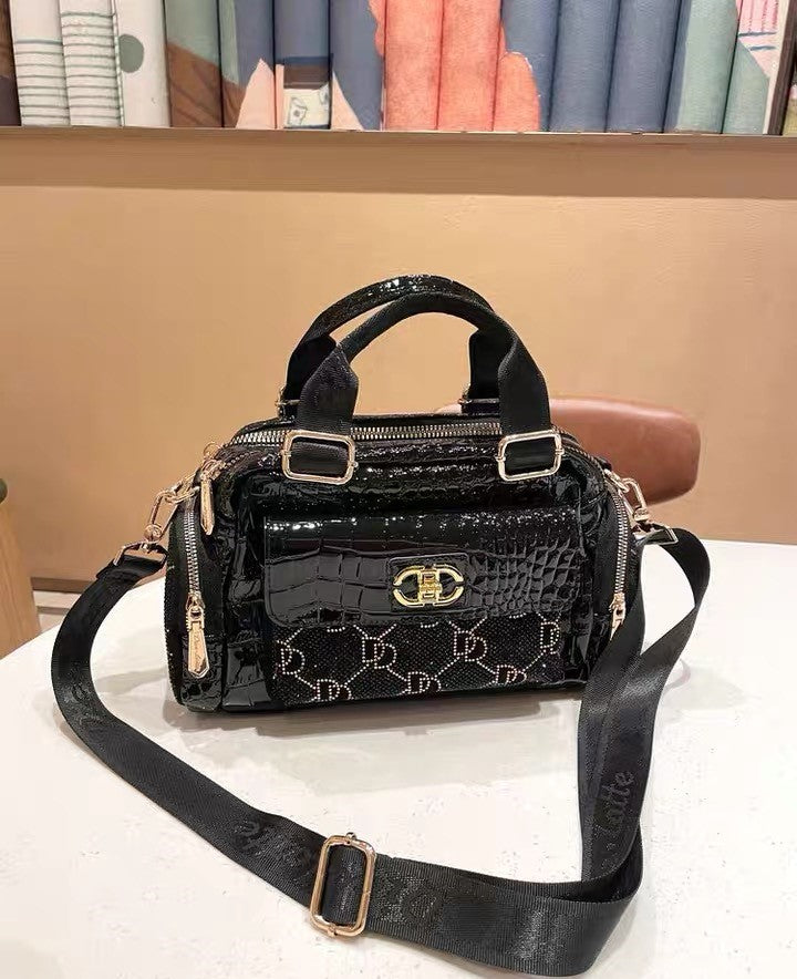 Clutch - Black Leather - Snakeskin Pattern