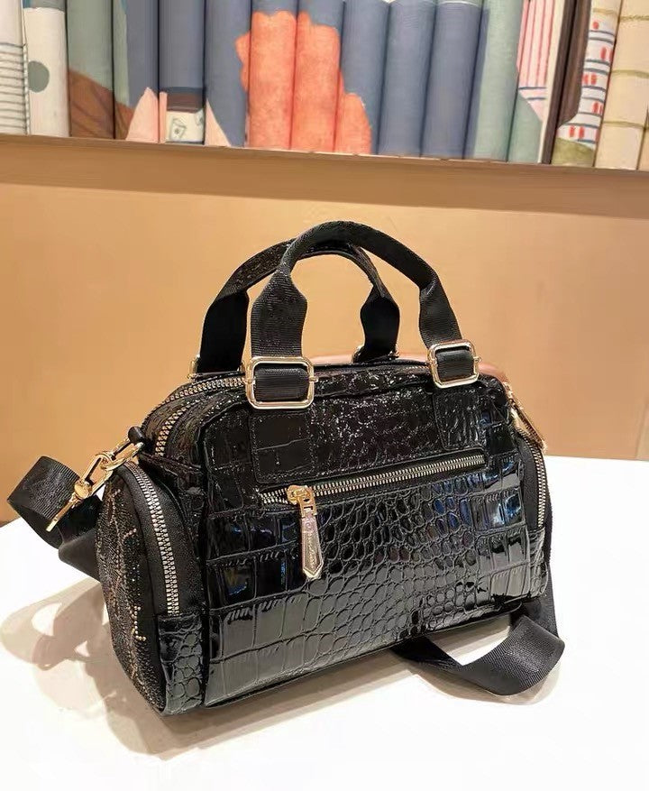 Clutch - Black Leather - Snakeskin Pattern