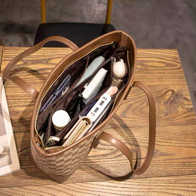 Tote Bag - Brown on Brown - Rhomboid Patterning